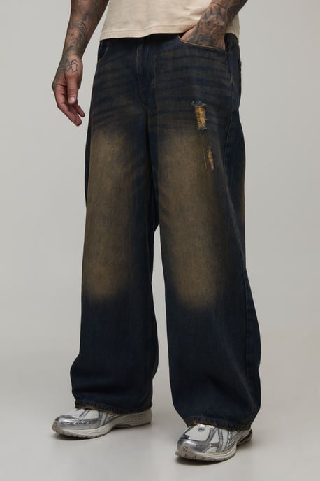 Tall Tinted Stonewash Baggy Distressed Jeans - Image 1