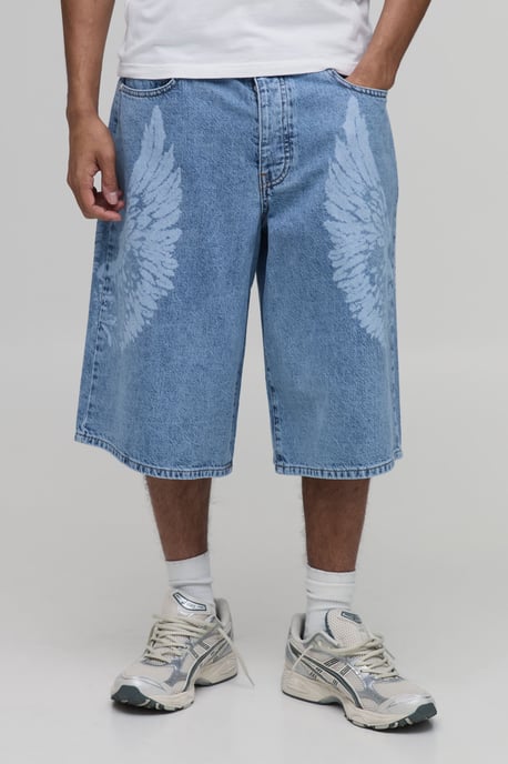 Skull Graphic Longline Denim Jorts - Image 1