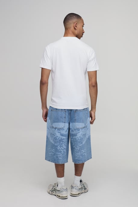 Skull Graphic Longline Denim Jorts - Image 2
