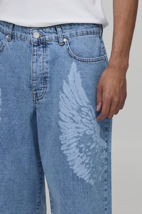 Skull Graphic Longline Denim Jorts - Image 3