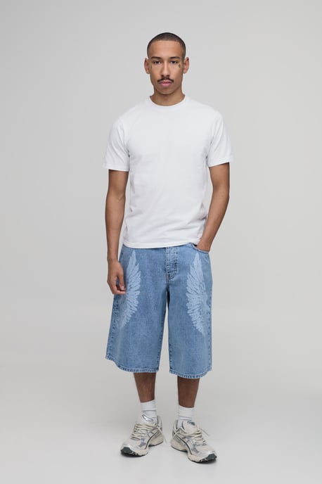 Skull Graphic Longline Denim Jorts - Image 4