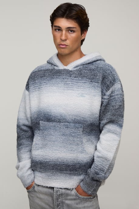 Relaxed Fluffy Ombre Knitted Hoodie - Image 1