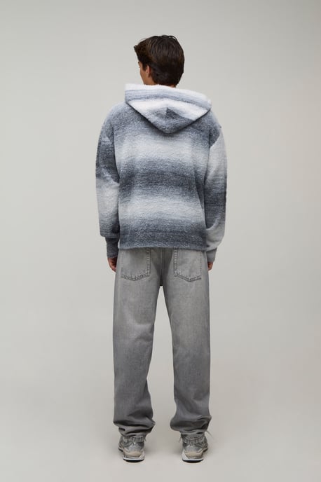 Relaxed Fluffy Ombre Knitted Hoodie - Image 2