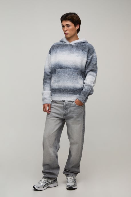 Relaxed Fluffy Ombre Knitted Hoodie - Image 4