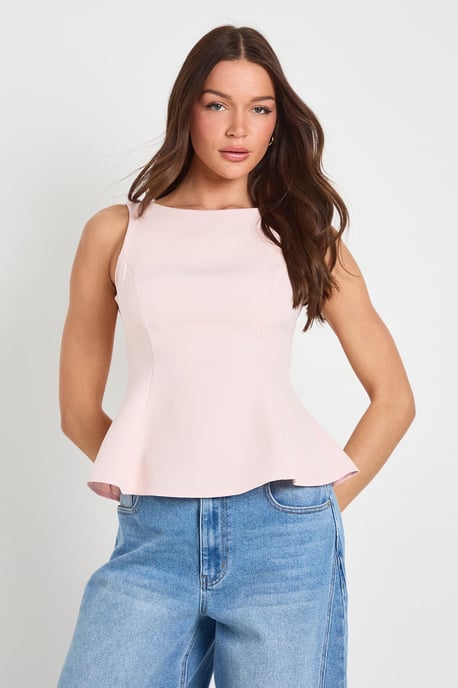 Crepe Tie back Racer Neck Top - Image 1