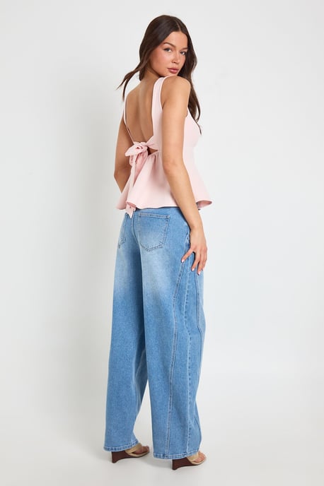 Crepe Tie back Racer Neck Top - Image 3