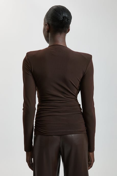 Premium Crystal Embellished Jersey Cowl Detail Top - Image 3