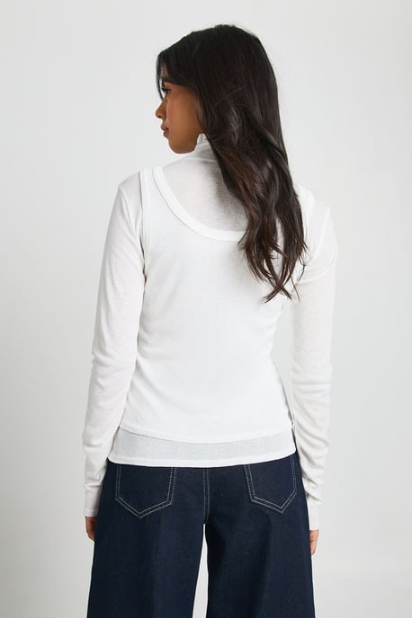Sheer Textured 2 in 1 Roll Neck Top - Image 2