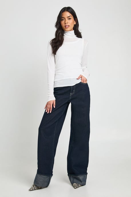 Sheer Textured 2 in 1 Roll Neck Top - Image 3
