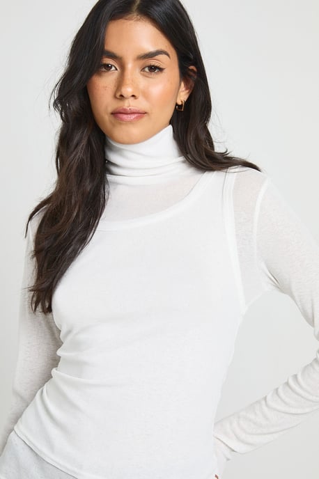 Sheer Textured 2 in 1 Roll Neck Top - Image 4