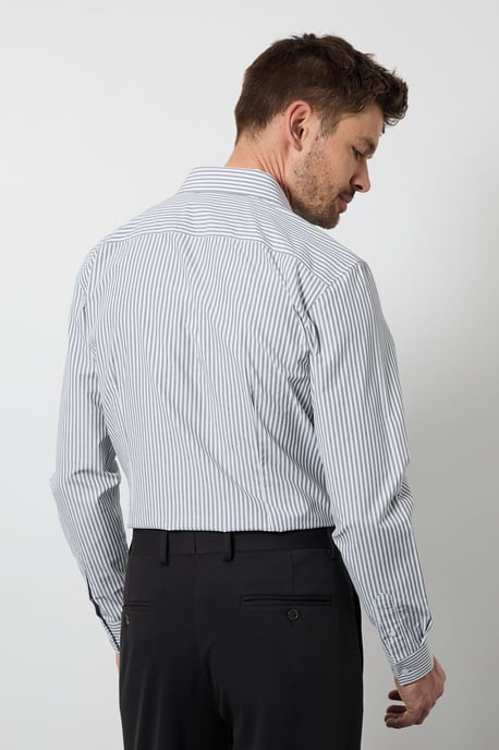 Light Grey Bold Stripes Easy Iron Slim Fit Long Sleeve Shirt - Image 3