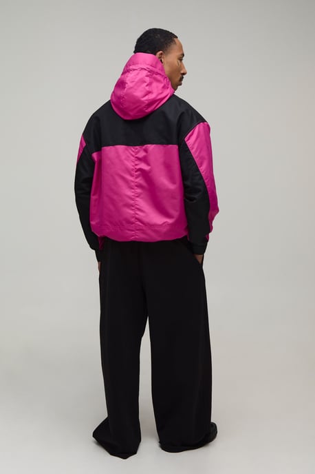 Oversized Nylon Colour Block Hooded Cagoule - Image 2