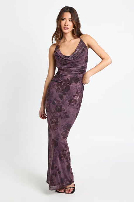 Printed Mesh Cowl Neck Scarf Detail Top - Image 3