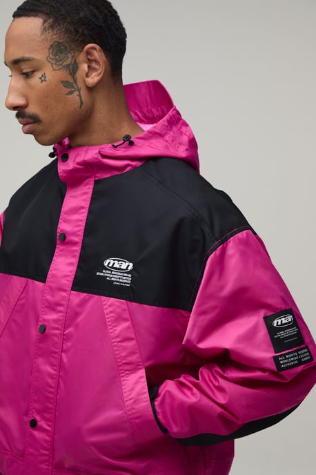 Oversized Nylon Colour Block Hooded Cagoule - Image 3