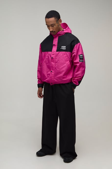 Oversized Nylon Colour Block Hooded Cagoule - Image 4