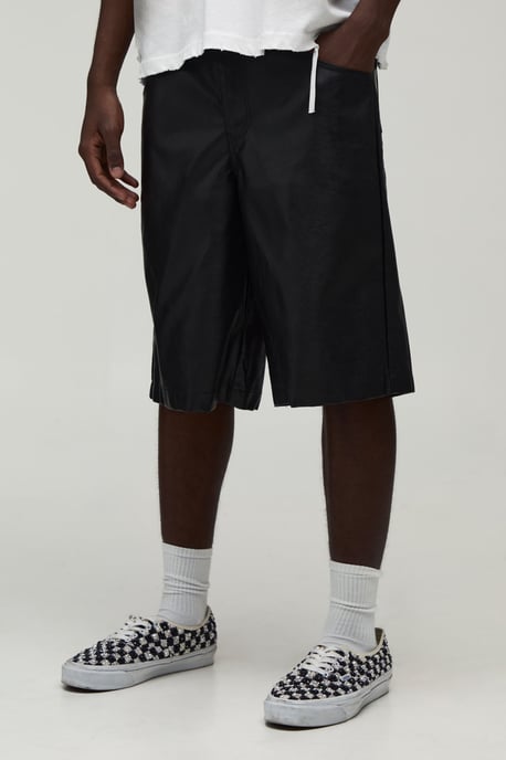 Relaxed Fit Washed PU Longline Short - Image 1