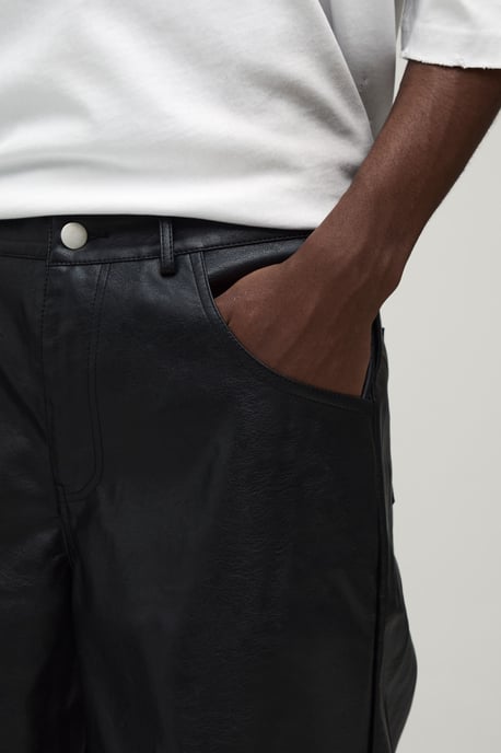Relaxed Fit Washed PU Longline Short - Image 3