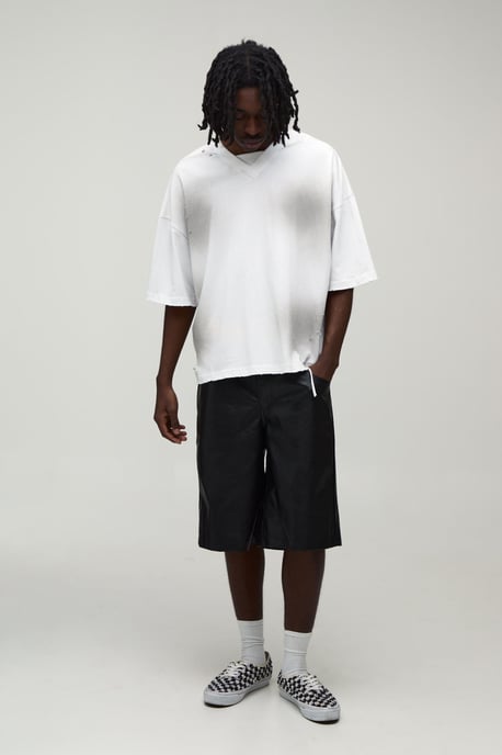 Relaxed Fit Washed PU Longline Short - Image 4