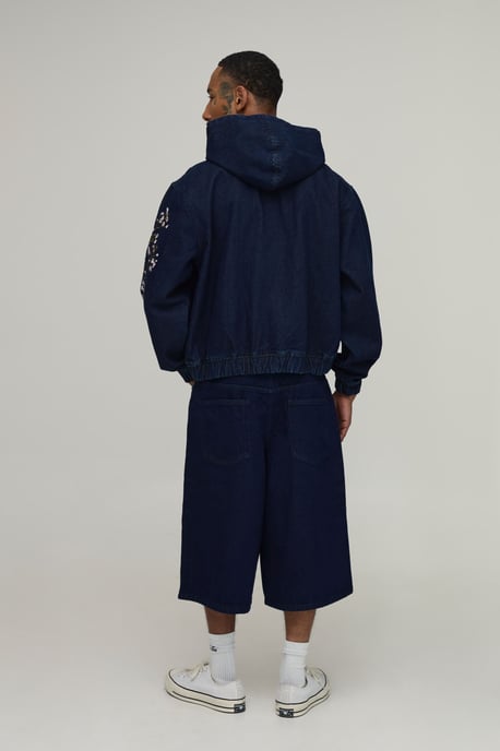 Floral Embroidered Longline Denim Jorts - Image 2