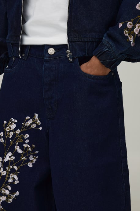 Floral Embroidered Longline Denim Jorts - Image 3