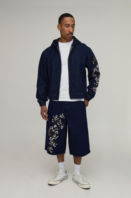 Floral Embroidered Longline Denim Jorts - Image 4