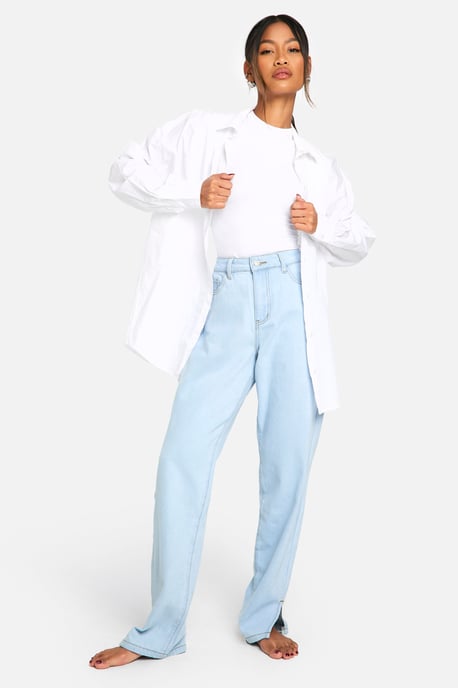 Boohoo Basics High Waisted Split Hem Straight Leg Jeans - Image 1