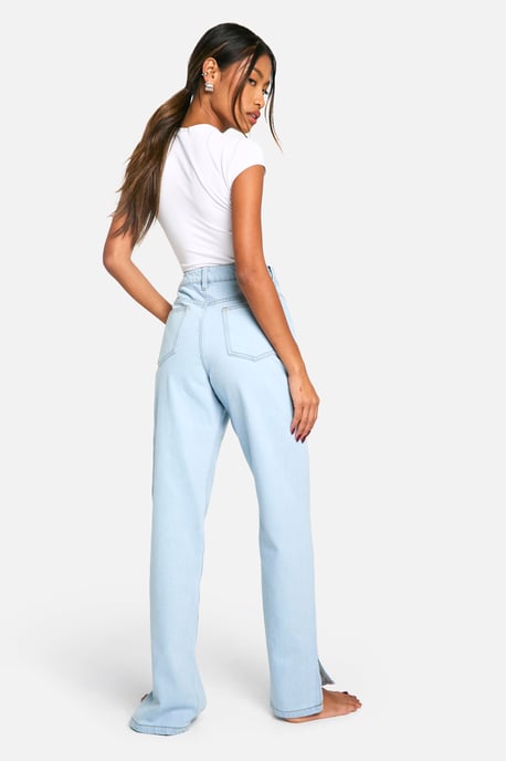 Boohoo Basics High Waisted Split Hem Straight Leg Jeans - Image 2