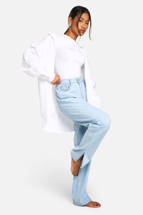 Boohoo Basics High Waisted Split Hem Straight Leg Jeans - Image 3