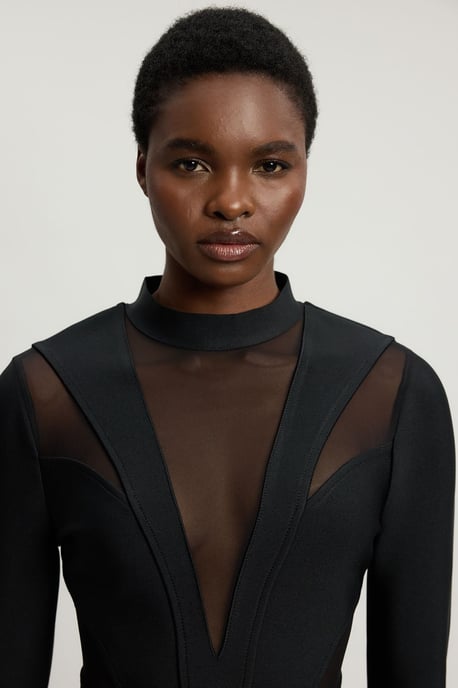 Figure Form Bandage Mesh Detail Knit Top - Image 2