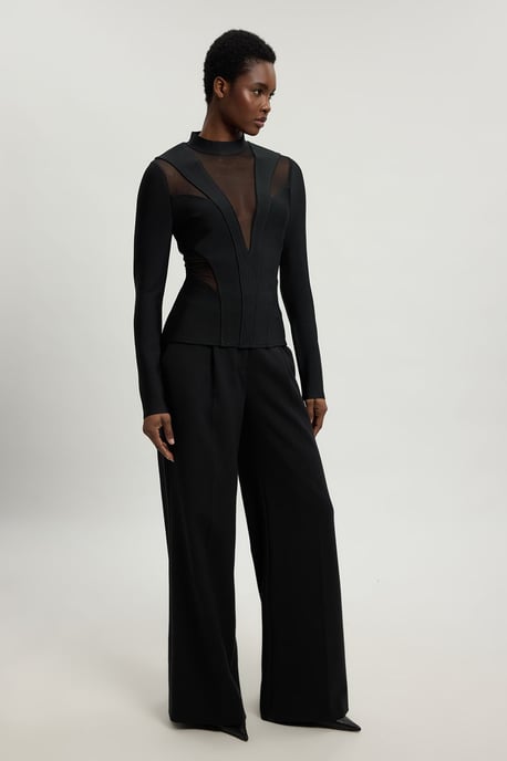 Figure Form Bandage Mesh Detail Knit Top - Image 3