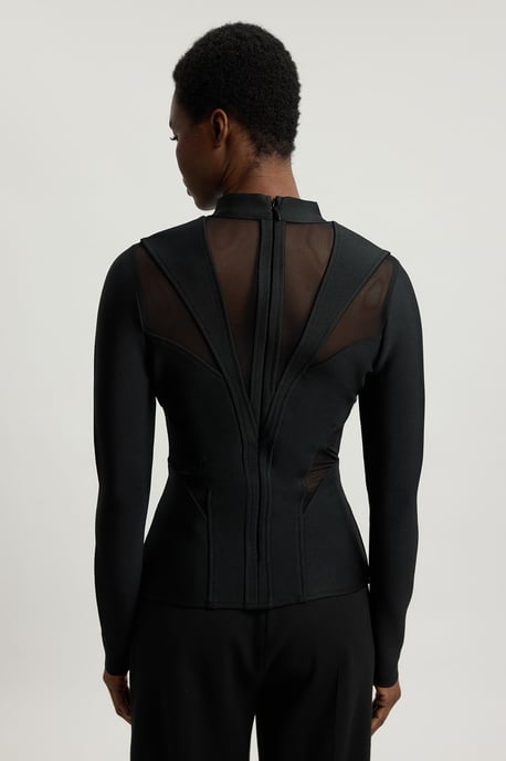 Figure Form Bandage Mesh Detail Knit Top - Image 4
