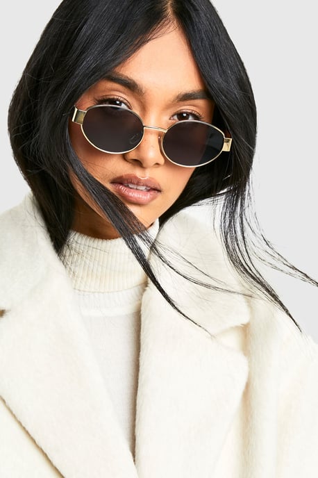 Gold Retro Oval Shape Sunglasses - Image 4