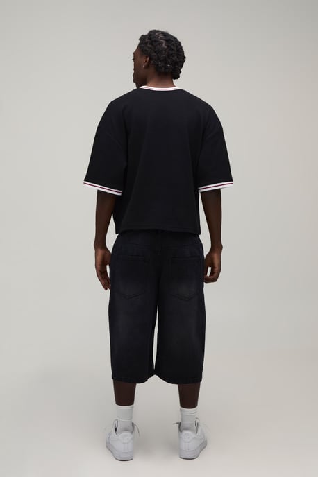 Floral Embroidered Hem Longline Denim Jorts - Image 2