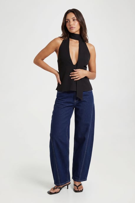 Scarf Detail Plunge Tailored Top - Image 3