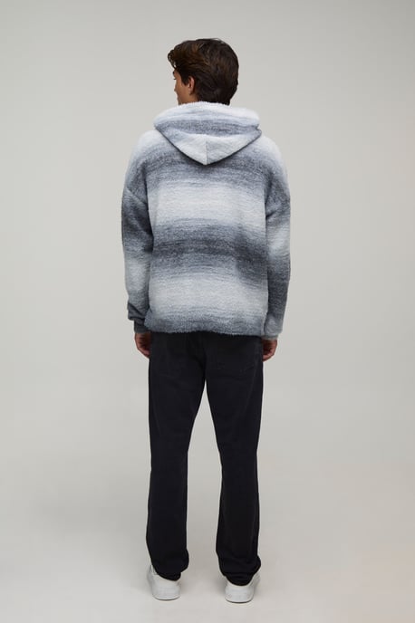 Relaxed Fluffy Ombre Zip Thru Knitted Hoodie - Image 2