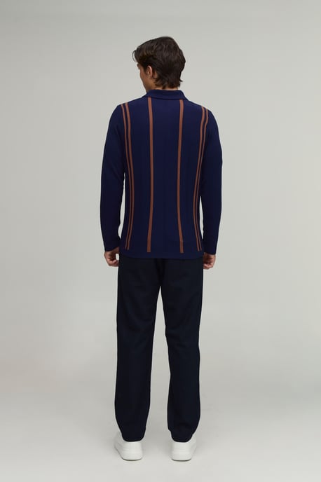 Regular Fit Stripe Knitted Long Sleeve Polo - Image 2