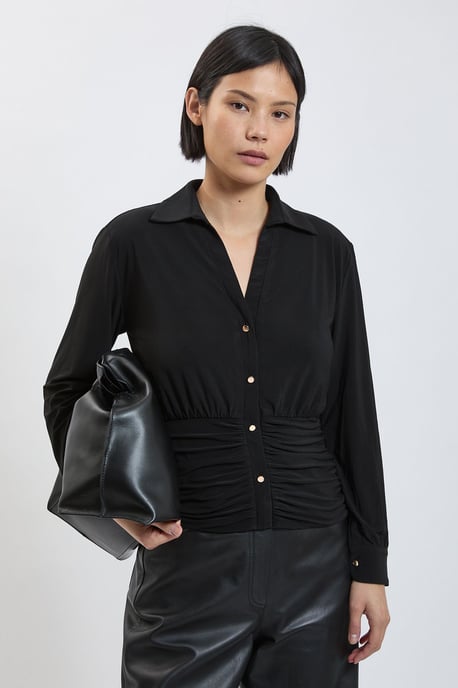 Petite Drapey Crepe Ruched Waist Jersey Blouse - Image 1