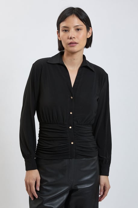 Petite Drapey Crepe Ruched Waist Jersey Blouse - Image 3