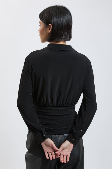 Petite Drapey Crepe Ruched Waist Jersey Blouse - Image 4