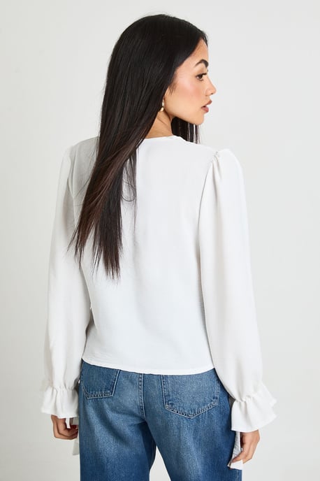 Hammered Button Front Frill Cuff Blouse - Image 2