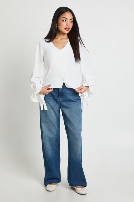 Hammered Button Front Frill Cuff Blouse - Image 3