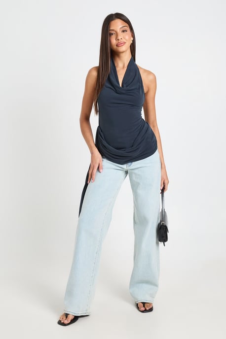 Cupro High Neck Drape Detail Top - Image 1