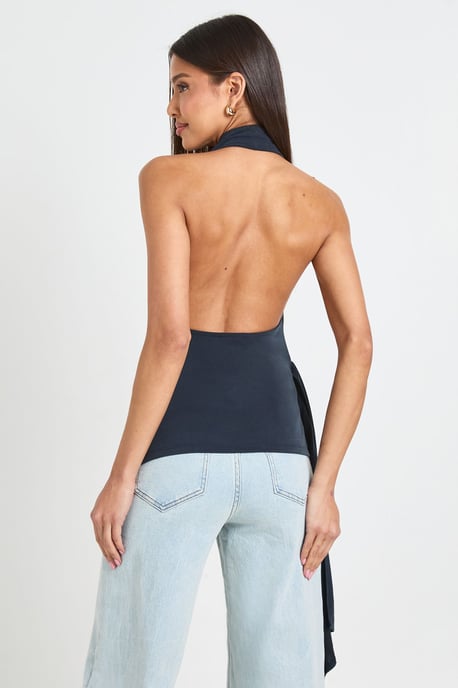 Cupro High Neck Drape Detail Top - Image 2