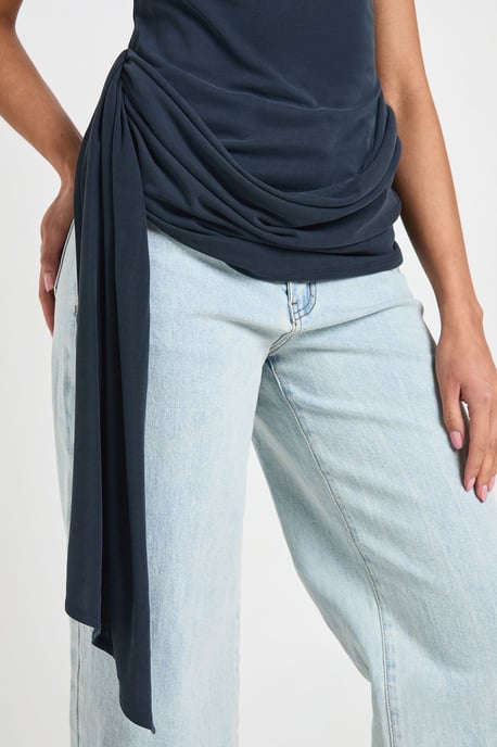 Cupro High Neck Drape Detail Top - Image 4