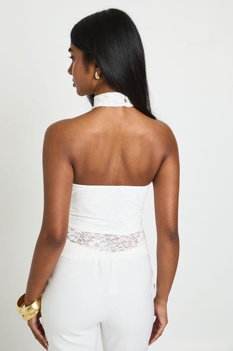Lace Cowl Neck Halterneck Top - Image 2