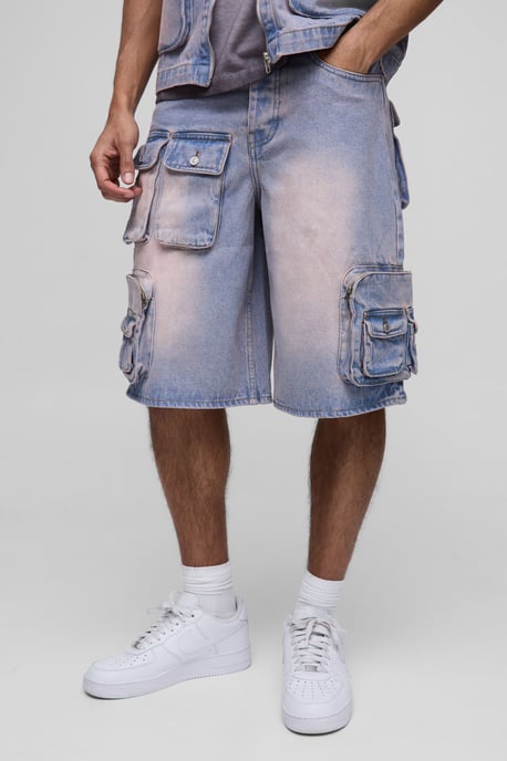 Regular Fit Washed Pink Cargo Denim Jorts - Image 1