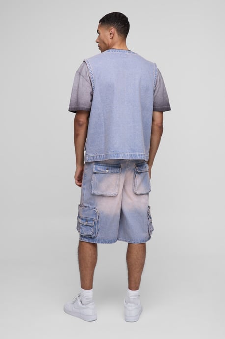 Regular Fit Washed Pink Cargo Denim Jorts - Image 2