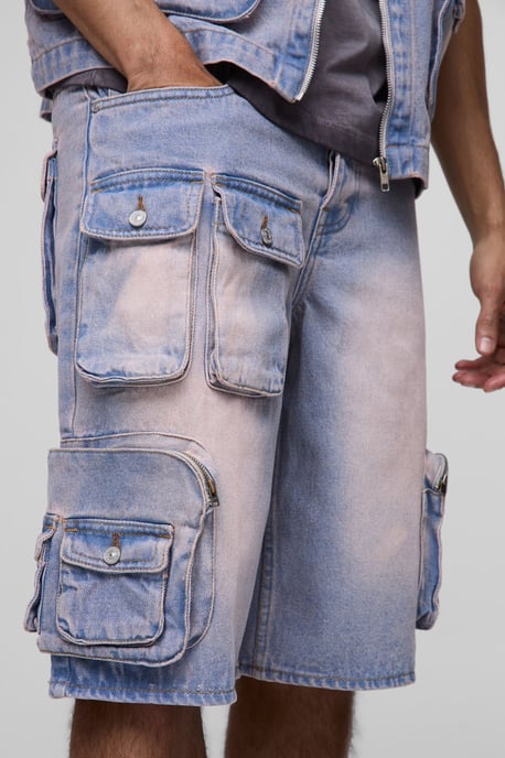 Regular Fit Washed Pink Cargo Denim Jorts - Image 3