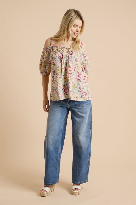 Multi Tie Front Cold Shoulder Long Sleeve Top - Image 2