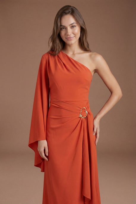 Metal Detail One Shoulder Midi Dress - Image 2